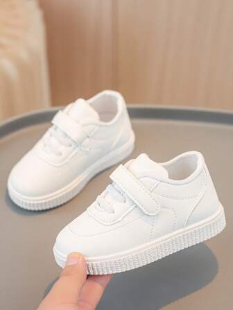 1 par de zapatos de niña ligeros y cómodos de piel sintética (PU) con bordados, estilo tenis blancos de caña baja, para primavera/otoño