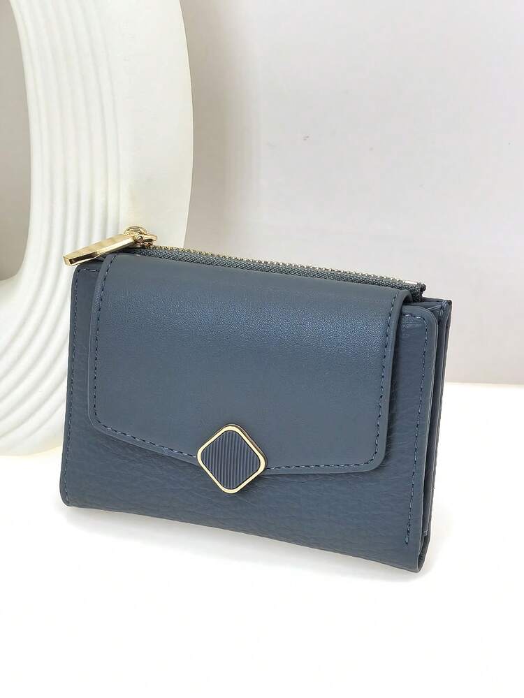 MINGYOU 时尚软皮拉链短款钱包女士零钱包迷你钱包男钱包真皮小钱包可爱钱包 - 藍色 - 查看 5