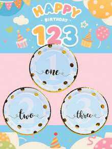 12/24/48 Set, Suitable For 1st, 2nd And 3rd Birthday Parties, Birthday Theme Parties, Includes Heat Press Pattern Paper Plates, Party Plates, Paper Plates. Includes 7-Inch And 9-Inch Plates, Accommodates Up To 48 People Gathering, Picnic Supplies, Birthday Party - Multicolor - View 2