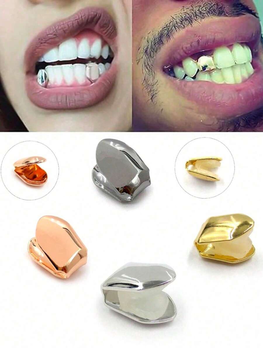 1 件 HIPHOP 单齿金牙套，镀金牙齿饰品，适合女士佩戴和送礼