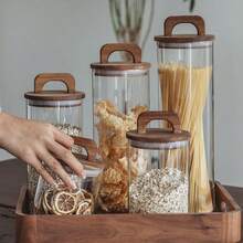 EGKEA 1 个 650ml - 1100ml 红木盖玻璃罐，大号储物罐，食品储存容器，带手柄玻璃罐，香料罐，谷物容器 - 透明 - 查看 2