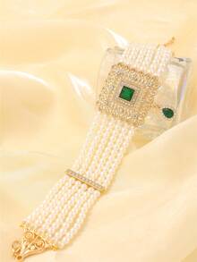 1 set de bijoux style marocain pour femmes - boucles d'oreilles et collier décorés de strass, accessoires de mode bohème pour mariée et mariage, cadeau de festival - Multicolore - Voir 13