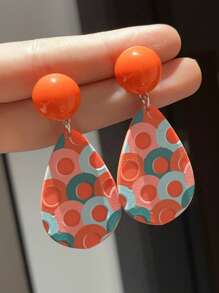 A Pair Of Vintage Orange Water Droplet Shaped Dangling Earrings For Women Daily Wear, Bohemian Style, Circle Pattern Design, Women's Daily And Holiday Jewelry, All Seasons Jewelry