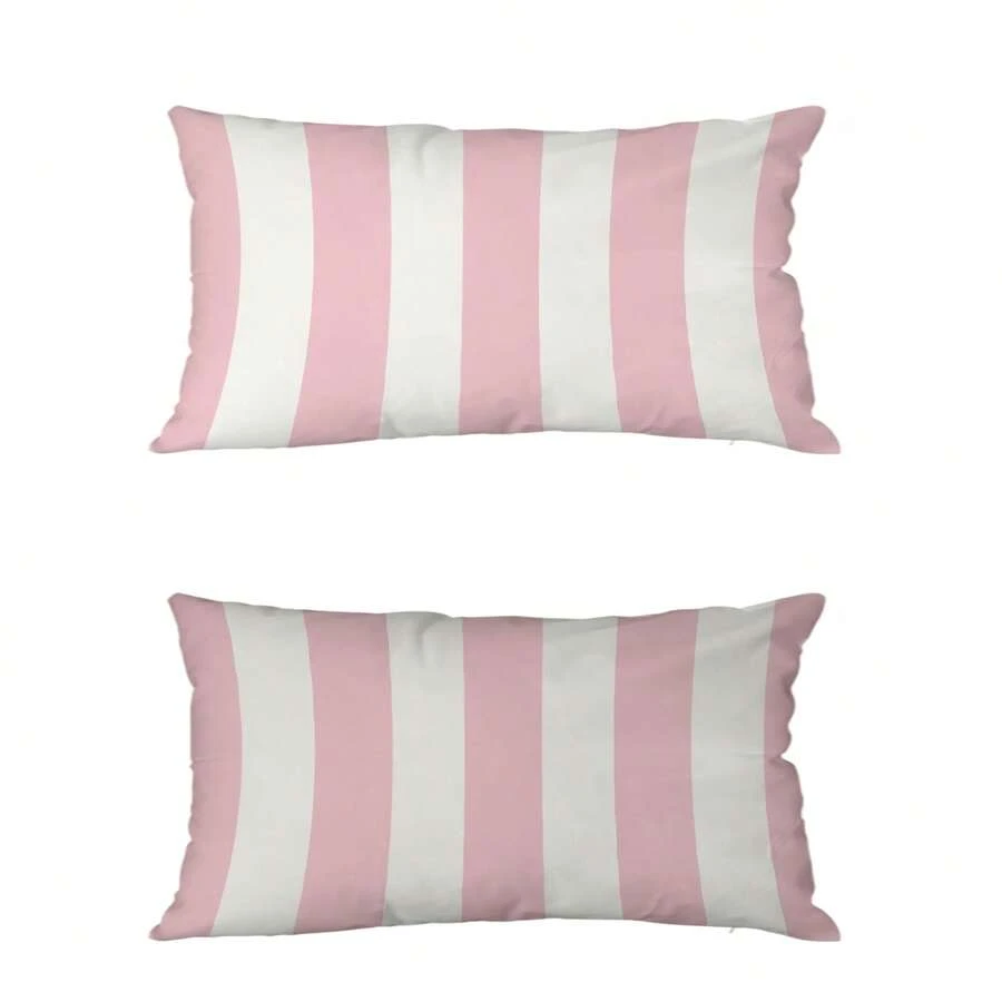 2pcs Modern Pink And White Striped Pillow Covers, 30x50cm, Soft Polyester Waist Cushion Case With Zipper, Washable, Decorative Pillowcase Suitable For Various Room Types - Single-Sided, No Insert - Pink - View 1