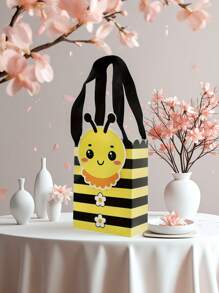 5pcs Creative Cartoon Bee Style Gift Bag With Handle, Yellow And Black Striped Design, Party Packaging Bag, Cartoon Bee Design, Durable Storage Paper Bag, Bee Party Decoration Suitable For Party Gifts, Birthdays, Weddings, Etc
