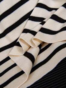 Plus Size Contrast Color Stripe Round Neck Casual Pullover Short Sleeve Knit Top - White - View 6