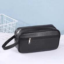 Carteras para hombres, bolsos de mano de cuero PU retro, bolso de moda para mujer, bolsa de cosméticos, tarjetero, bolso de muñeca para teléfono móvil - Negro - Ver 4