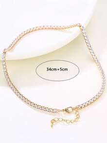1pc Tennis Necklace With Zirconia, Gold-Plated Jewelry For Women, Gift For Teachers - Yellow Gold - View 6