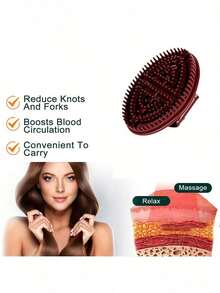 1pc Scalp Massage Brush Portable Shampoo Brush Shower Brush Meridian Gua Sha Massage Brush Hair Brush Comb - Brown - View 6