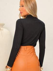 Cacharrel Turtleneck Long Sleeve Second Skin Blouse - Black 2 - View 2