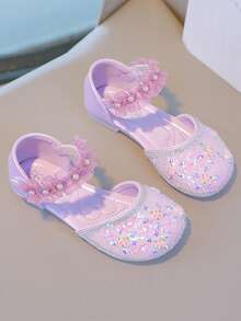 1 pereche de pantofi roz cu talpă joasă, stil prințesă, pentru fetițe, potriviți pentru primăvară/toamnă