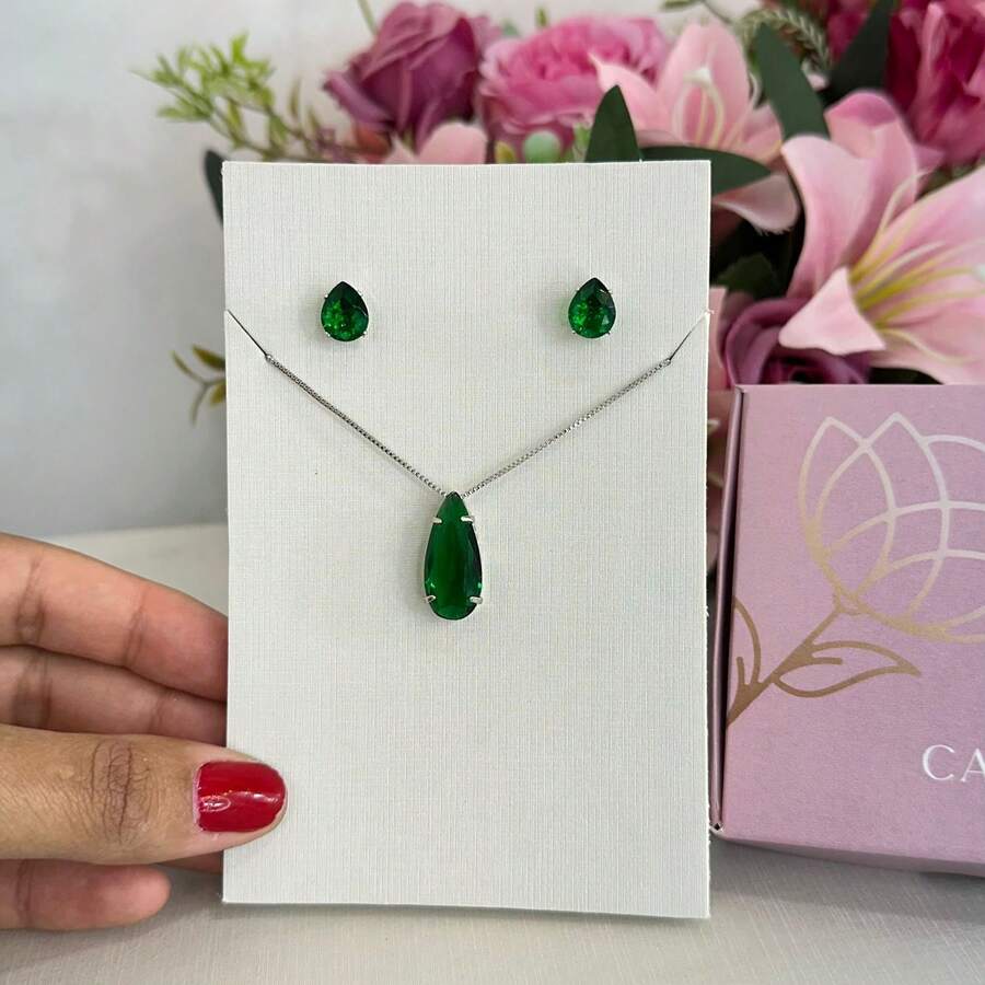 30 Necklace And Earring Set Designs For Mother's Day, Valentine's Day, Birthday, Etc. - Emerald Green Medium Drop - View 1