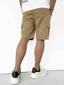 1 件青少年男孩休闲灰色户外口袋工装短裤，适合春夏季