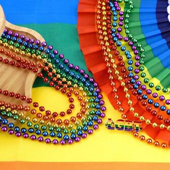 12PCS Pride Stuff, Gay Pride Beads Accessories, 6 Kinds Of Rainbow Beads Necklace Bulk, LGBTQ Pride Necklace For Women Men, Costumes Decor For Pride Month Parade Throws Party Favors
