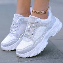 Zapatillas deportivas de mujer con cordones y brillo, zapatos casuales ligeros, zapatos para correr antideslizantes