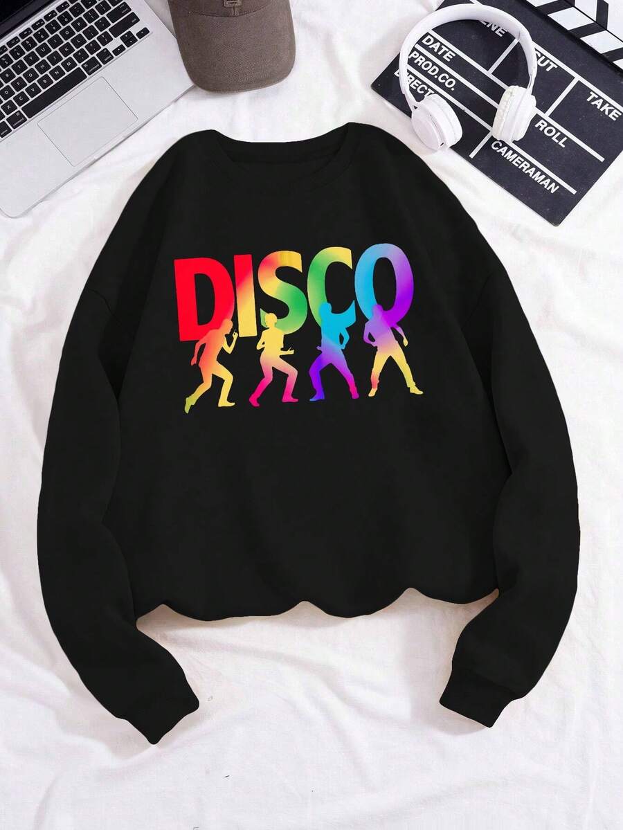 DISCO In Rainbow Gradient Women's Fashion Sweatshirts - 黑色 - 查看 1