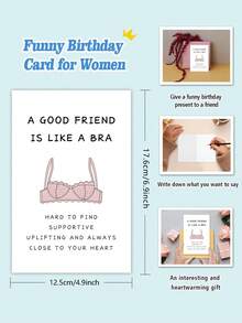 1 cartão de aniversário engraçado para mulheres, amigas, irmãs, cartão de amizade "Uma boa amiga é como um sutiã" para madrinhas - multicolorido - Ver 3