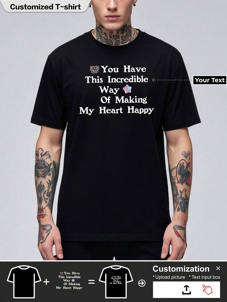 Customized Personalized T-Shirt, Men's Sport T-Shirt, Breathable, Christmas Gift, - Add Pictures (Girlfriend, Wife) To Design Your Own Personalized Printed T-Shirt - Black - View 1