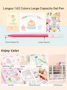 Languo 168-Piece Colored Pens Set With 162 Vibrant Colors & Premium Organizer Case - 0.6mm Fine Tip Art Markers For Journaling, Bullet Writing, Scrapbooking, School, Office