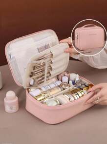 1 pieza Bolsa de maquillaje multifuncional para viaje, organizador de brochas de maquillaje, bolsa de aseo de baño, bolsa de cosméticos, bolso, bolsa de lavado colgante, bolsa de datos, bolsa de equipaje, almacenamiento de productos para el cuidado de la piel, adecuada para lápiz labial, brochas de maquillaje, bolígrafos de maquillaje, sombras de ojos, espejo, delineador, brillo de labios, cuidado de la piel, cepillo de dientes, vaso para cepillo de dientes, jabón, champú, peine, reloj, teléfono, collar, joyería, productos digitales, almacenamiento