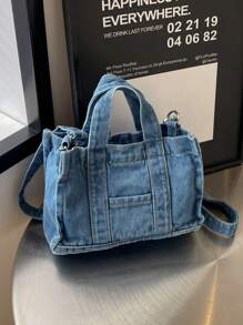Korean Fashion Minimalist Large Capacity Shopping Bag Ins Stylish Solid Color Casual Tote Handbag Adjustable Shoulder Strap For Women
