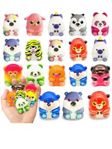 18/24 pièces Jouets micro Squishy thème animal - Faveurs de fête, jouets anti-stress moelleux à compression lente (aléatoire)
