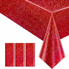 Fluorescent Red Shiny Elegant PET Tablecloth, Suitable For Birthday, Wedding, Christmas, Graduation Party Decoration, 54" X 86.6", Holiday Party Tablecloth