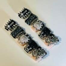 Spiked Heart Duck Tip Press On Nails 10 Pcs, Handmade Black Nails, 3D Hearts, Spikes, Stars, Punk Glam Statement, Valentines Day Nails Summer Easter - 黑色 - 查看 6