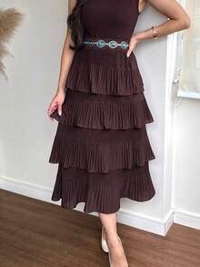 Pleated Skirt With 4 Ruffles, 4 Marias, 4 Layers - Café integral - Ver 2