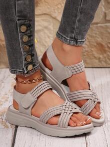 Summer 2025 New Cross-Border Casual Plus Size Hook-And-Loop Strappy Comfortable Peep-Toe Sandals For Women - Beige - View 7