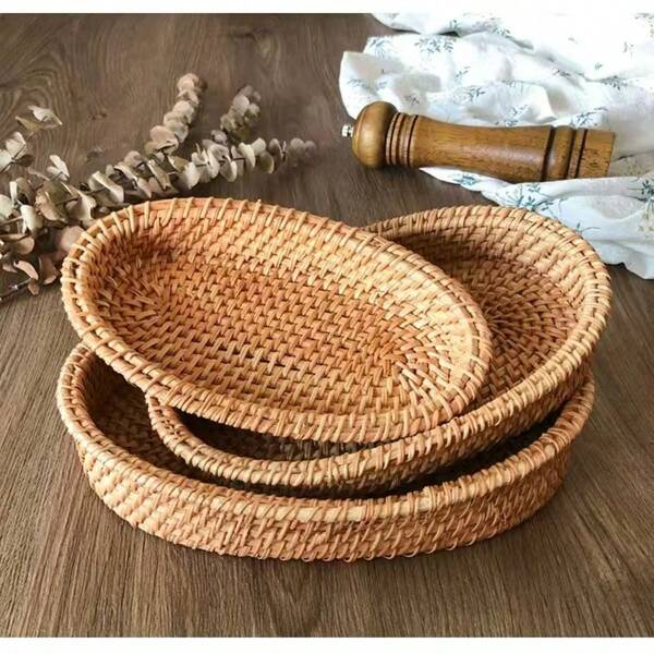 1pc Woven Bread Basket Flatware Plate Snack Tray Fruit Bowl, Oval Shaped, Scandinavian Farmhouse Decor Style, Kitchen, Kitchen Accessories, Kitchen Tools, Organizer Kitchen, Makeup Organizer, Wedding Items, Flower Decorations, Home Stuff, Table, Home Decorations, Home Organization And Storage, Room Decor, Room Decor Bedroom