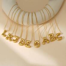 18K Bubble Letter Necklace Gold For Women, Initial Necklaces Rhinestone Chunky Bubble Letter Necklace As Mother's Day Gifts Charm Puff Name Pendant Alphabet Necklaces Non Tarnish Gold Plated Jewelry