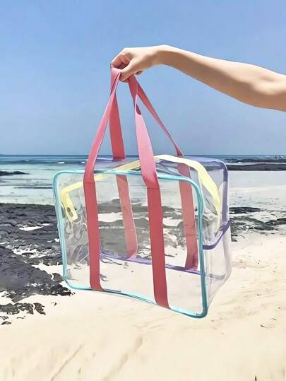 1pc Waterproof Beach Bag Shoulder Bag Transparent Jelly Bag Handbag Cosmetics Storage Bag Pvc Tote Bag Cosmetic Shopping Bag Transparent Shoulder Tote Shopping Bag Storage Bag Toiletries Bag Waterproof Swimming Storage Bag Handbag