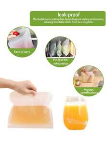 5个可重复使用食品储存袋 - 硅胶冷冻袋防漏立式可重复使用食品收纳袋多用防漏密封袋，适用于肉类水果蔬菜