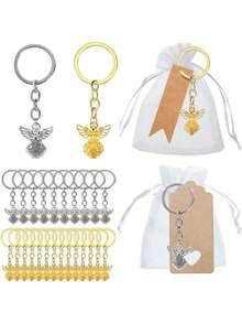30套守护天使钥匙扣婚礼装饰宴会宾客礼物带糖果袋DIY卡片生日派对洗礼圣餐感谢礼物纪念品 - 彩色 - 查看 1