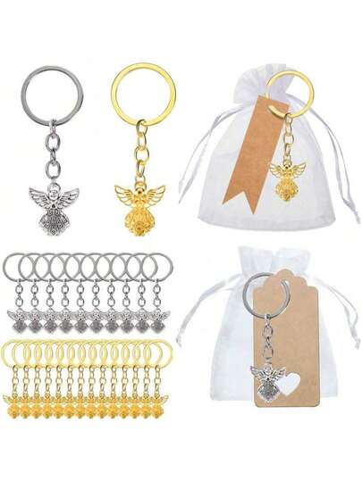 30套守护天使钥匙扣婚礼装饰宴会宾客礼物带糖果袋DIY卡片生日派对洗礼圣餐感谢礼物纪念品