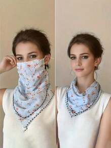 1PC 2025 Summer Sunscreen UV Flower Pattern Veil, Ice Silk Breathable Face Protection Triangle Silk Scarf Women's Ear Hanging Neck