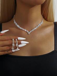 Set de 4 piezas de joyería para mujer con collar, aretes, pulsera y cristales, adecuado para uso diario, vestidos de novia y regalos para fiestas
