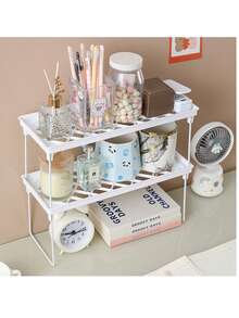1 peça de prateleira de armazenamento para banheiro, prateleira de armazenamento para cozinha, prateleira de cosméticos dobrável para artigos diversos, prateleira de armazenamento para itens de cozinha, prateleira de armazenamento dobrável para artigos diversos, prateleira de armazenamento multicamadas - Branco - Ver 2