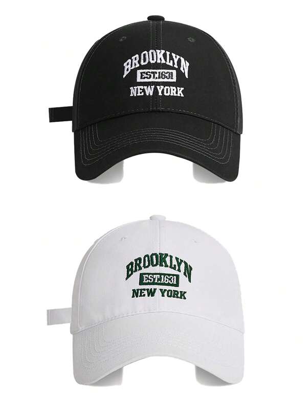 2pcs Set Baseball Cap, New Spring/Summer Fashion Casual Adjustable Curved Brim Ventilated Letter Embroidery Dad Hat For Men And Women, Suitable For Daily Wear