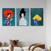 3pcs Vintage Flower Girl Wall Arts Canvas Posters, Scandinavian Oil Painting, Nordic Living Room Bedroom Optional Frame Hanging Painting ,Wall Art With Frame