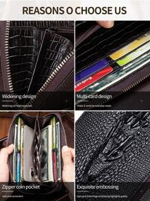 Women's Long Wallet, Crocodile Embossed Genuine Leather, Fashion Multi-Card Slot Clutch, Top Grain Leather Purse, Large Capacity Leather Card Case, Leather Clutch Wristlet For Men Wallet Mini Wallet Purse Wallet