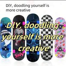 7-laags skateboard van blank esdoornhout, natuurlijke kleur, voor buiten, studenten, sport, creatieve doe-het-zelf-expressie, tekenen met de vrije hand, schilderen en kunstcadeaus. Inclusief verzending van willekeurige kleuren verf en wielen.