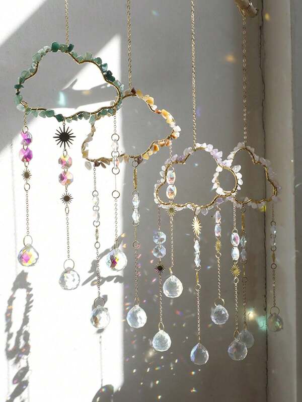 1pc Natural Stone Cloud Shape Metal Chain Crystal Car Hanging Romantic Home Wall Sun Catcher Decor