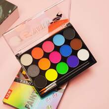 Set de 15 colores de pintura facial a base de agua, incluye 2 pinceles, fluorescente (brilla bajo luz UV), adecuado para festivales arcoíris, Halloween, Navidad, fiestas, carnavales, celebraciones, actuaciones en el escenario