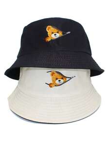 1pc Or 2pcs Bear Double-Sided Bucket Hat, Suitable For Spring/Summer Casual Wear - A - View 5