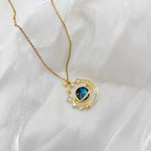 1 pieza Collar de acero inoxidable para mujer con colgante en forma de luna decorado con piedras con diseño de cielo estrellado y cristales completos {No incluye caja del collar}