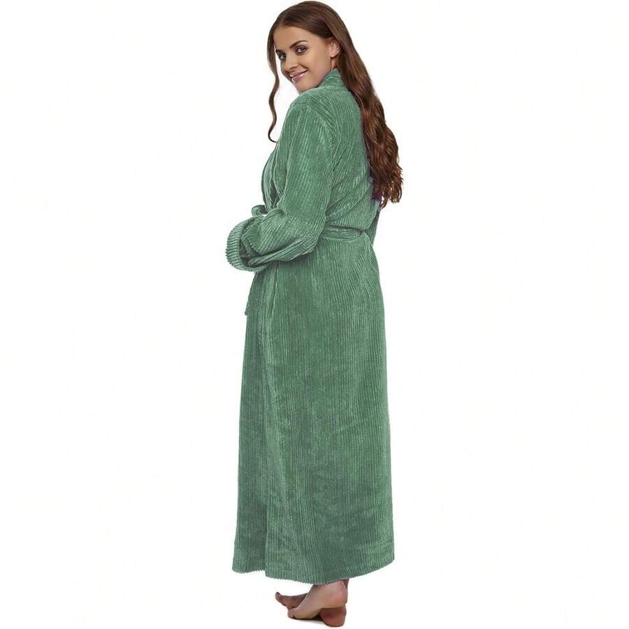 Local Shipping-100% Cotton Women's Classic Chenille Shawl Collar Robe - Sea Green - View 1