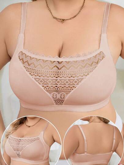 Reggiseno senza fili in pizzo e taglio per taglie comode, lingerie confortevole per donne in taglie forti