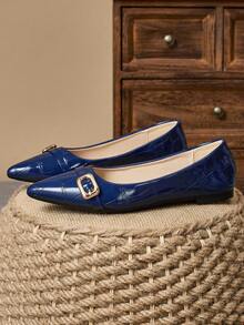 Bailarinas de punta afilada para mujer, planas, de uso casual, para fiestas, diario, exteriores, versátiles, color azul - Azul - Ver 5